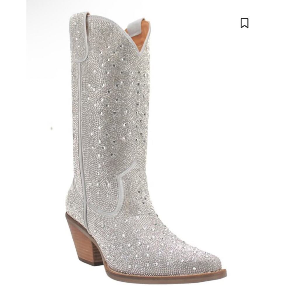 Dingo Women's Silver Dollar Western Boots  Silver-Rhinestone Size 9 Snip Toe